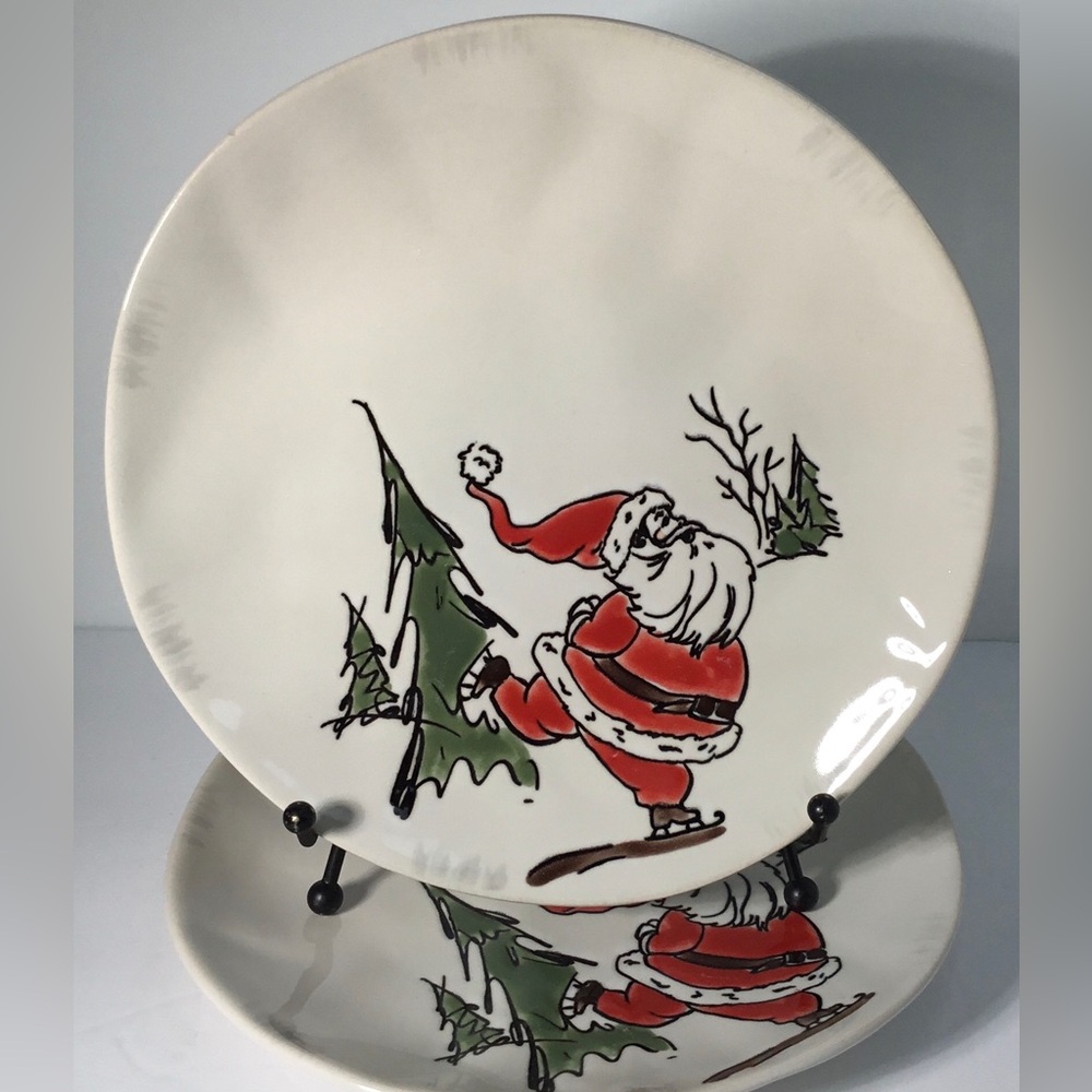 2 Salad / Dessert Plates Eli & Ana Handmade Whimsy Santa 8 1/2" New